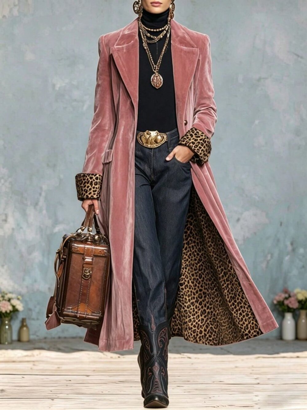 Pink Elegant Women's Regular Double Breasted Lapel Long Coat